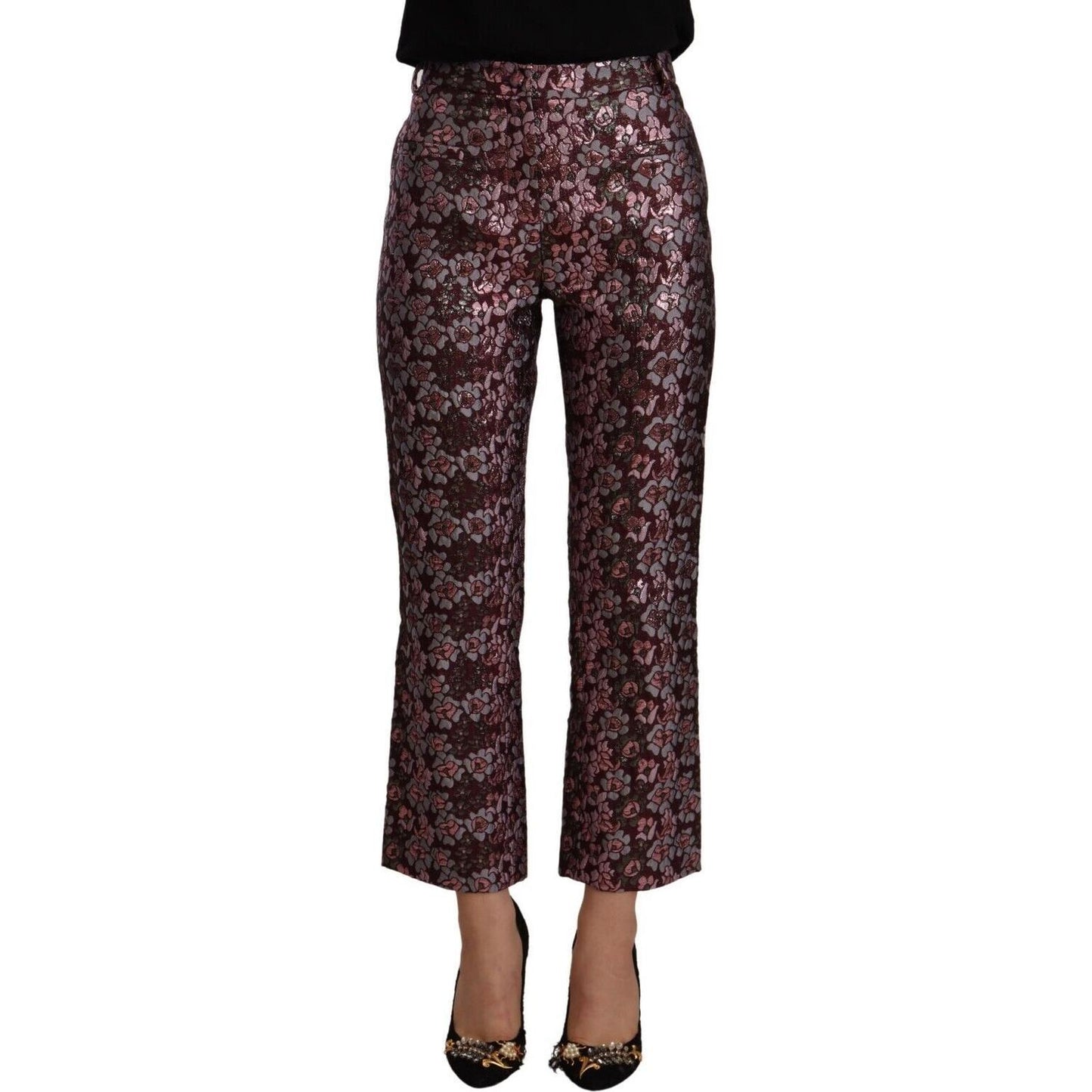 High Waist Jacquard Flared Cropped Trousers