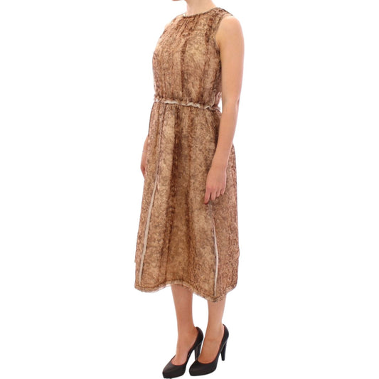 Dolce & Gabbana Elegant Silk Sleeveless Knee-Length Dress brown-sleeveless-silk-dress