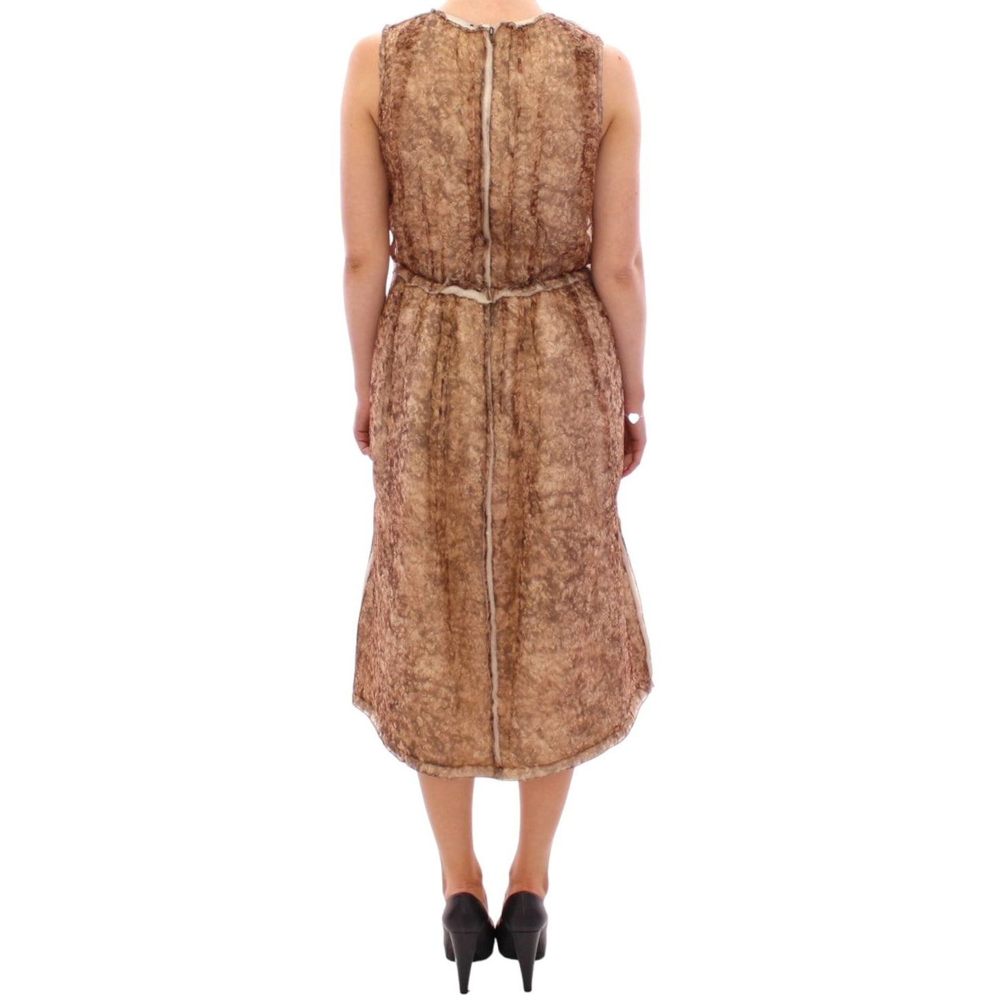 Dolce & Gabbana Elegant Silk Sleeveless Knee-Length Dress brown-sleeveless-silk-dress