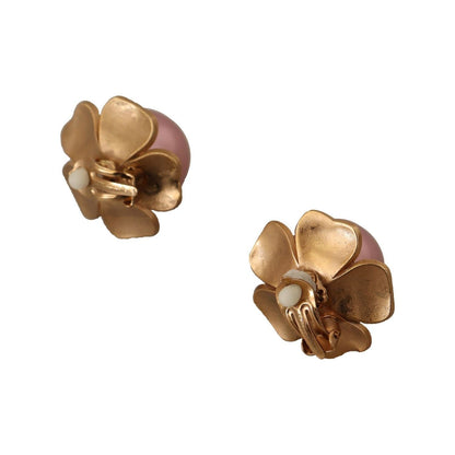 Dolce & Gabbana Gold Tone Maxi Faux Pearl Floral Clip-on Jewelry Earrings Earrings