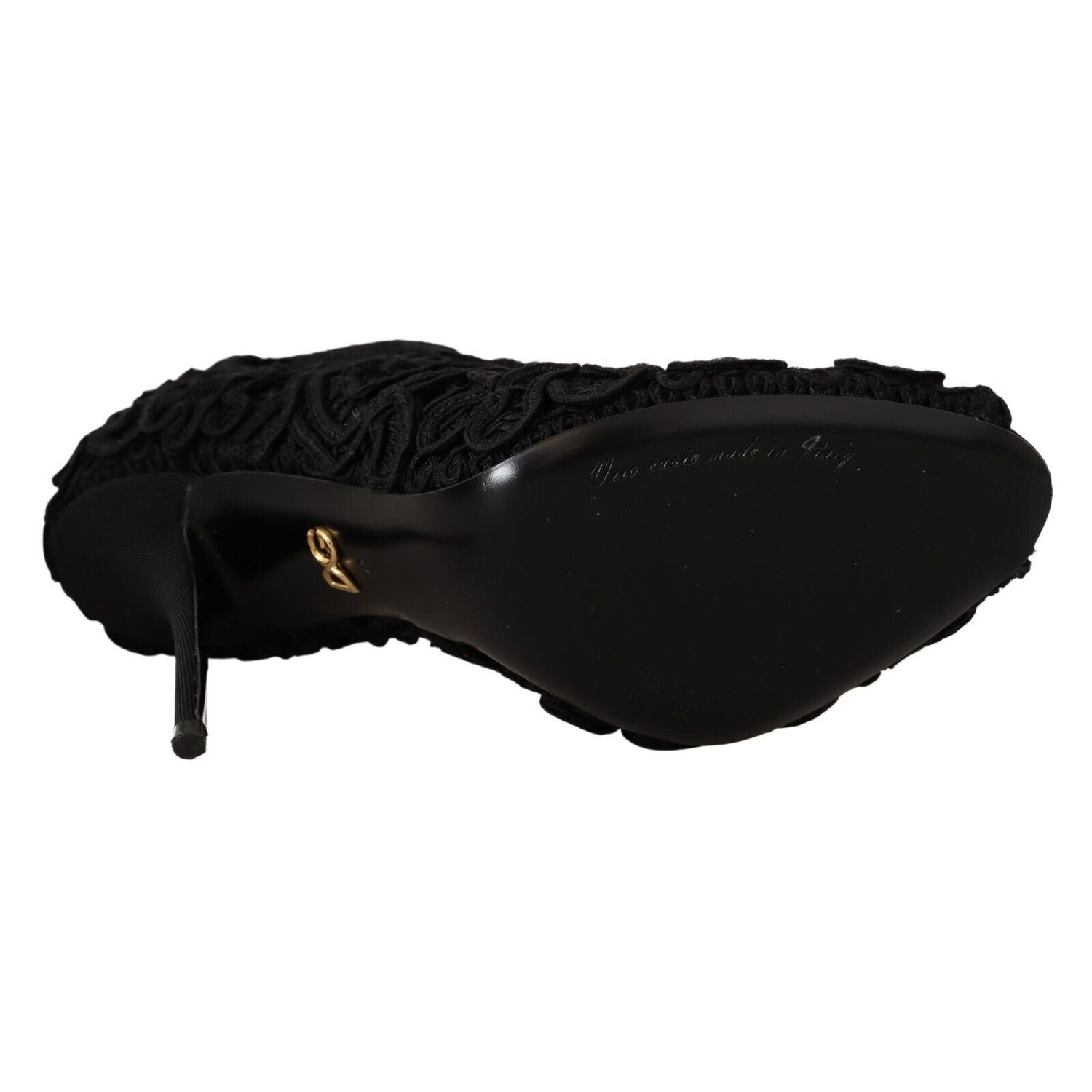 Dolce & Gabbana Black Cordonetto Ricamo Pump Open Toe Shoes