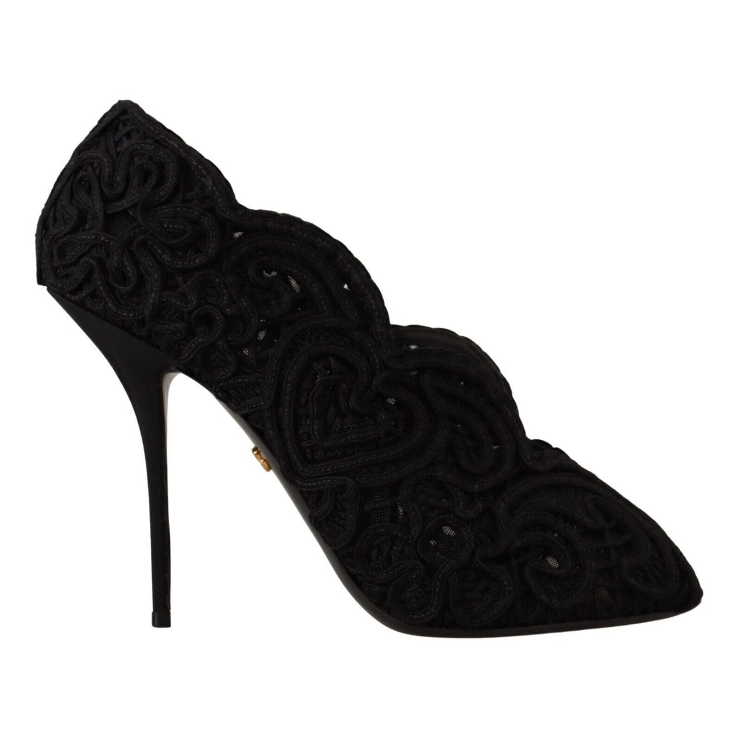 Dolce & Gabbana Black Cordonetto Ricamo Pump Open Toe Shoes