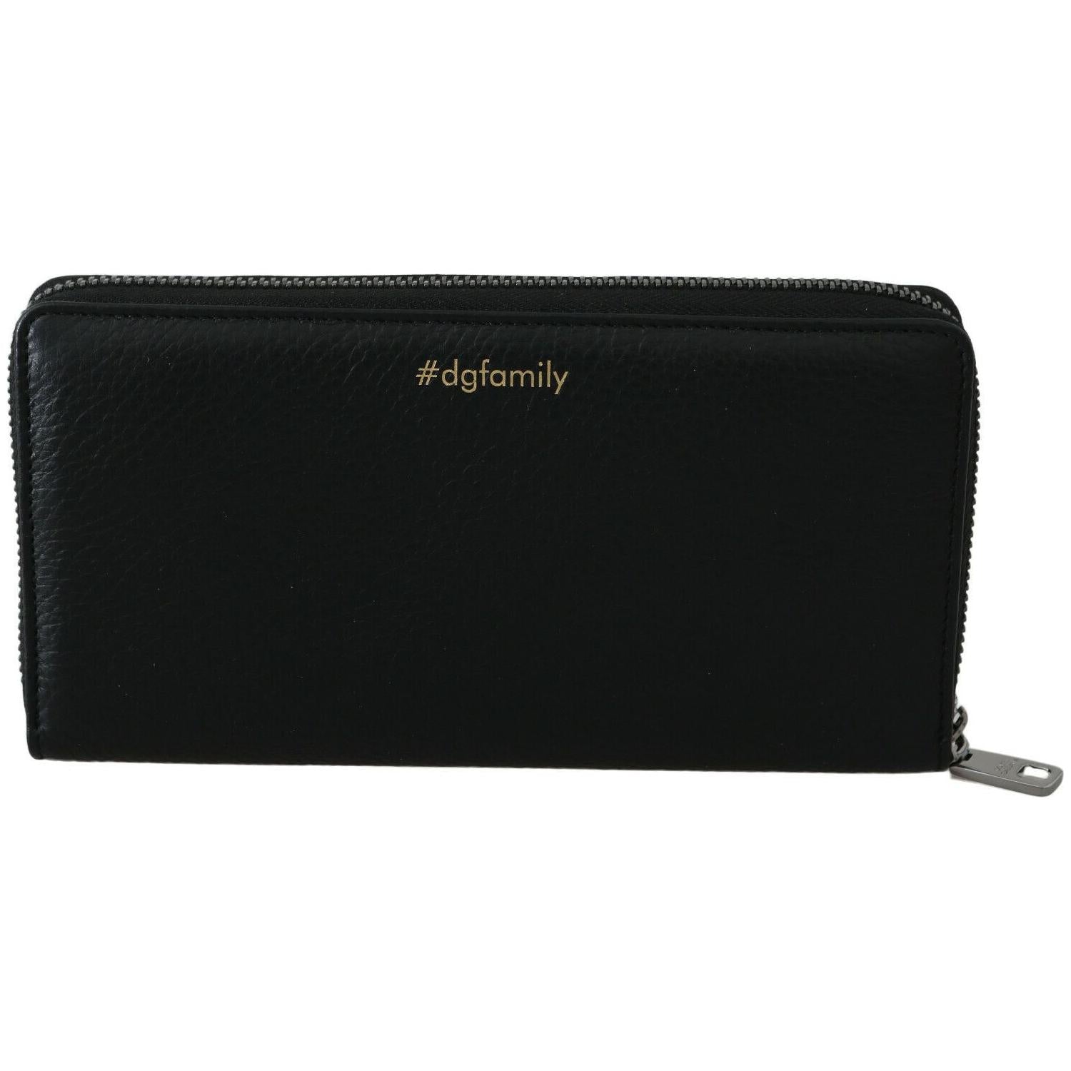 Dolce & Gabbana Black Blue Leather #DGFAMILY Zipper Continental Wallet