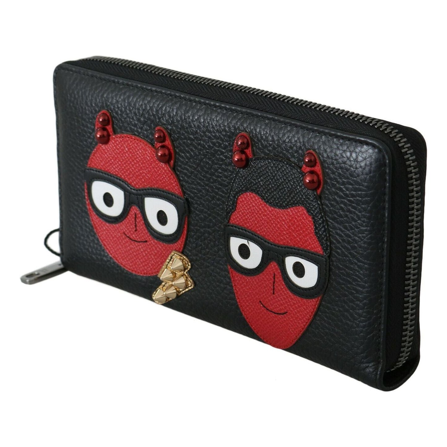 Chic Black and Red Leather Continental Wallet