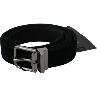 Dolce & Gabbana Black Velvet Leather Silver Buckle Belt