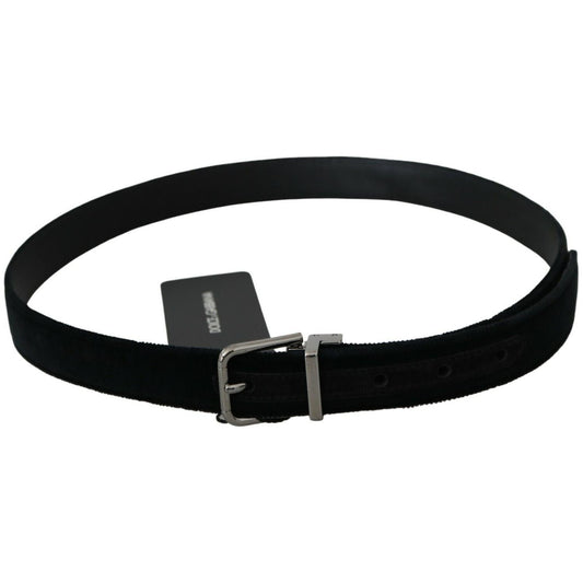 Elegant Black Leather Belt with Velvet Interior