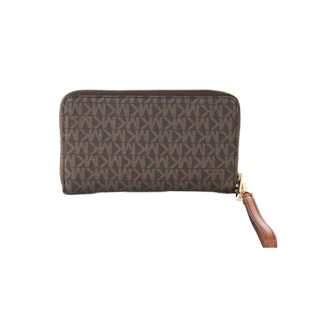 Jet Set Large Brown Signature PVC Flat Multifunction Wrist Wallet