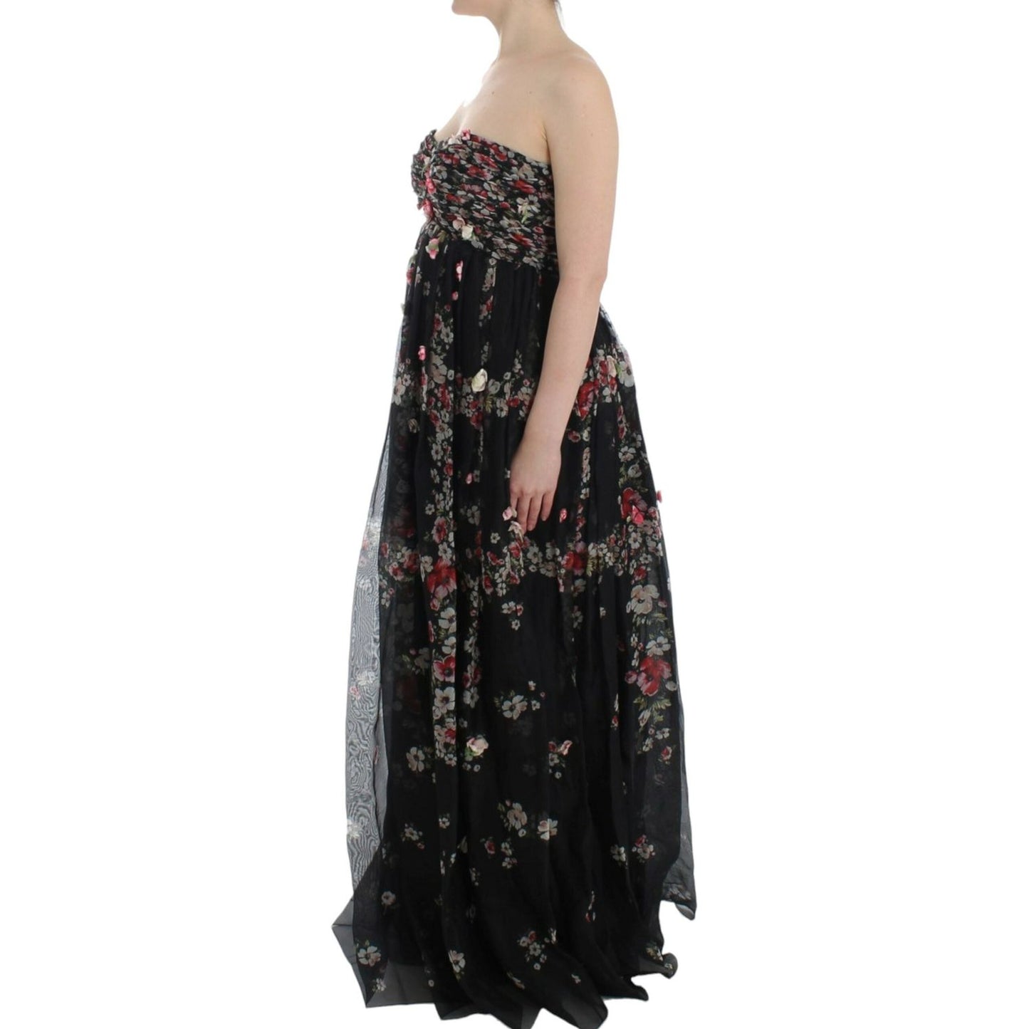 Dolce & Gabbana Elegant Strapless Silk Maxi Dress masterpiece-black-floral-print-silk-runway-dress