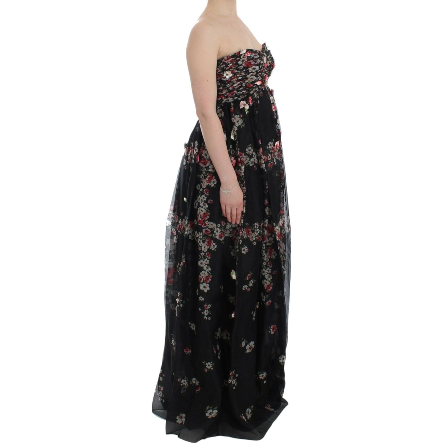 Dolce & Gabbana Elegant Strapless Silk Maxi Dress masterpiece-black-floral-print-silk-runway-dress