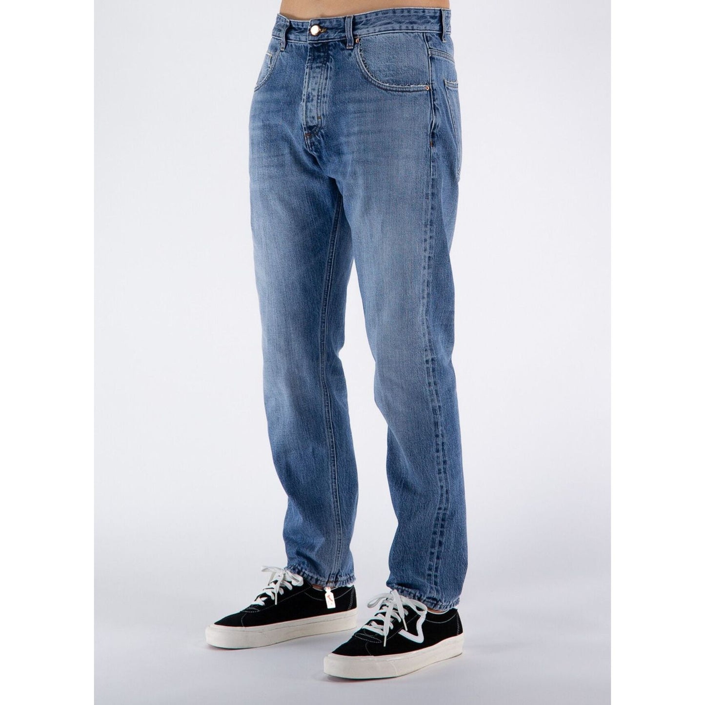 Elegant Medium Wash Men's Cotton Jeans