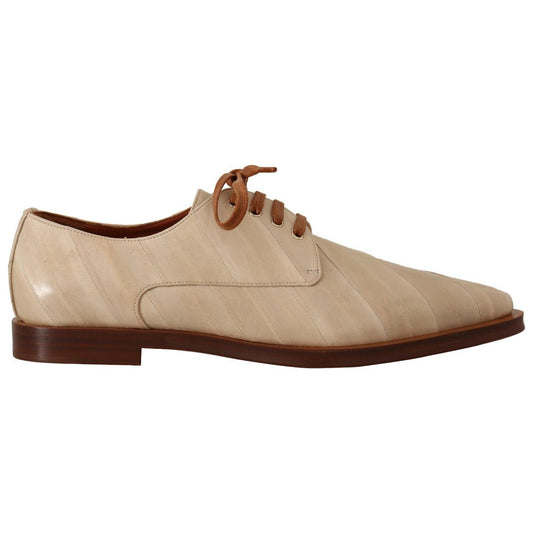 Elegant Beige Eel Leather Formal Flats