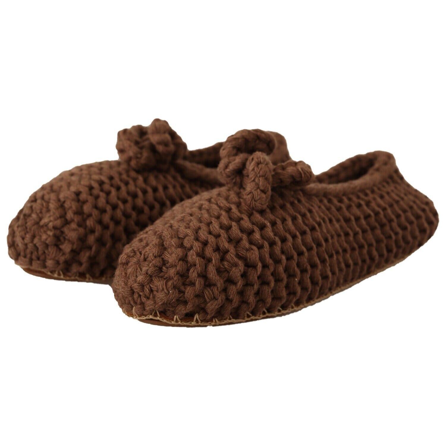 Dolce & Gabbana Brown Slip On Ballerina Flats Wool Knit Shoes