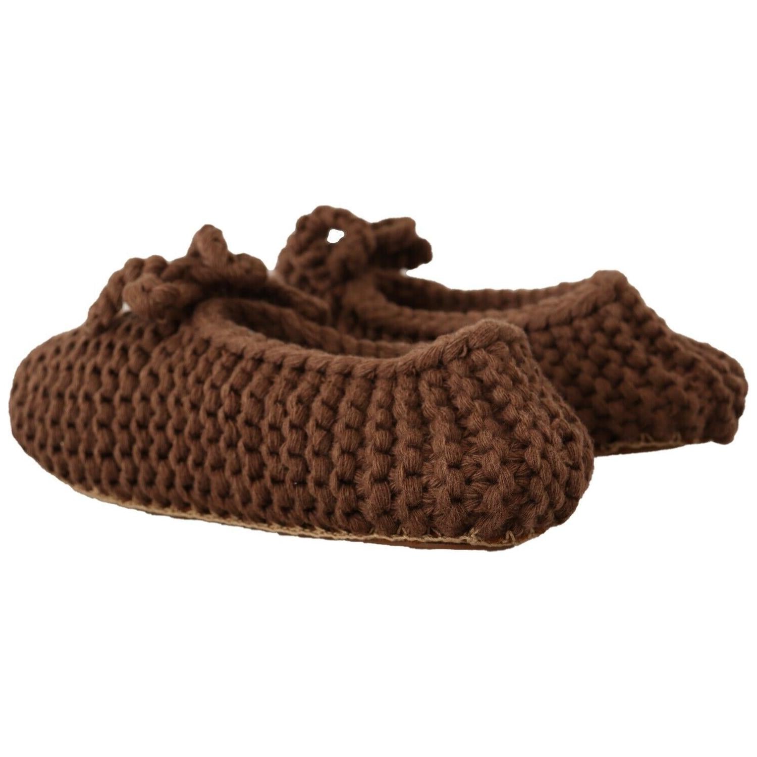 Dolce & Gabbana Brown Slip On Ballerina Flats Wool Knit Shoes