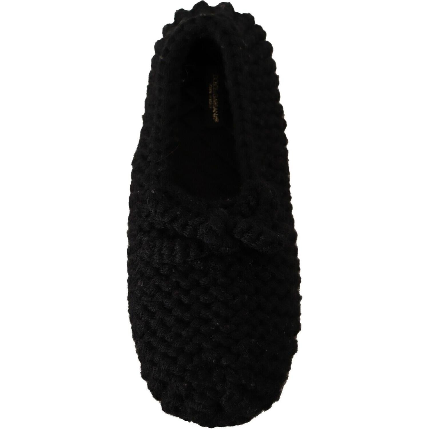 Dolce & Gabbana Black Slip On Ballerina Flats Wool Knit Shoes