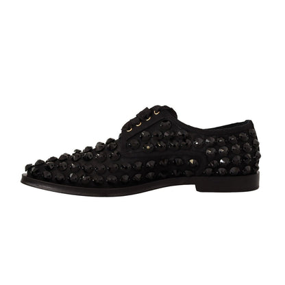 Dolce & Gabbana Black Lace Up Studded Formal Flats Shoes
