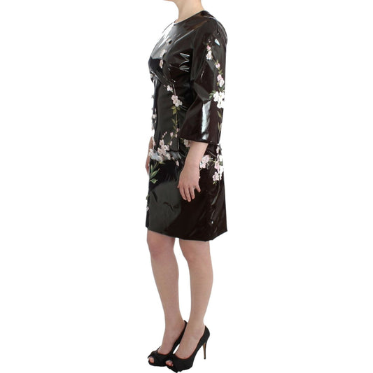 Dolce & Gabbana Elegant Floral Embellished Shift Dress black-patent-floral-handpainted-dress