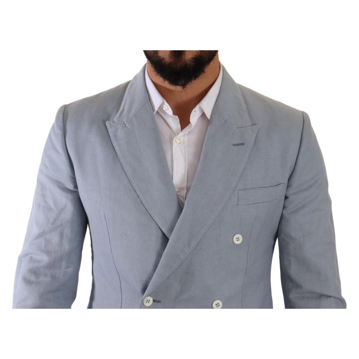 Elegant Slim Fit Light Blue Double Breasted Blazer