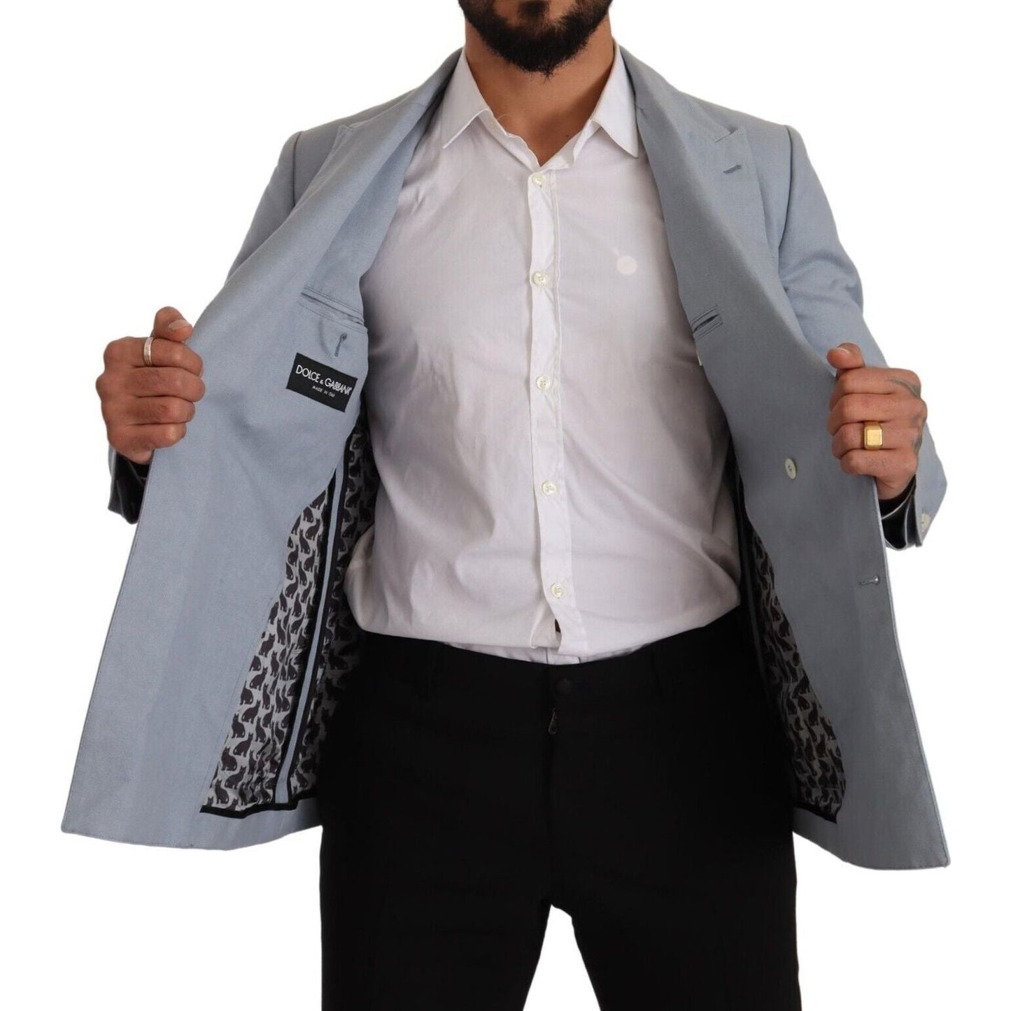 Elegant Slim Fit Light Blue Double Breasted Blazer