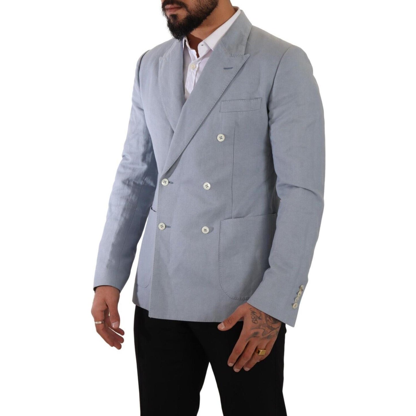 Elegant Slim Fit Light Blue Double Breasted Blazer