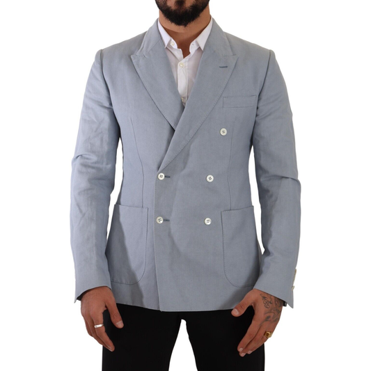 Elegant Slim Fit Light Blue Double Breasted Blazer