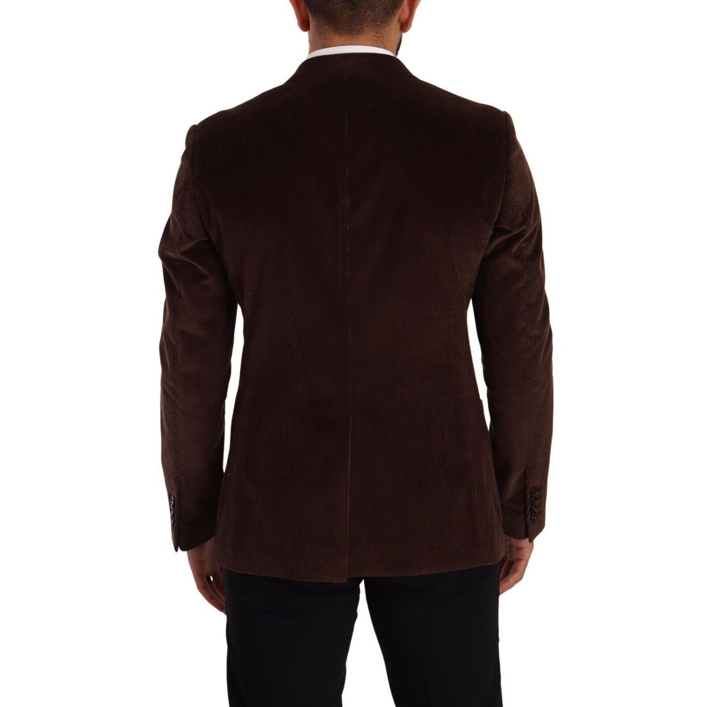 Dolce & Gabbana Brown Corduroy Slim Fit Coat DG Logo Blazer