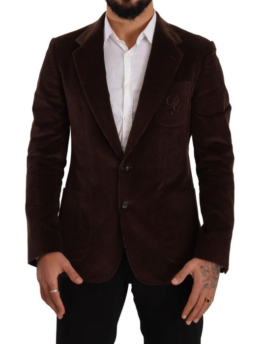 Elegant Brown Corduroy Slim Fit Blazer