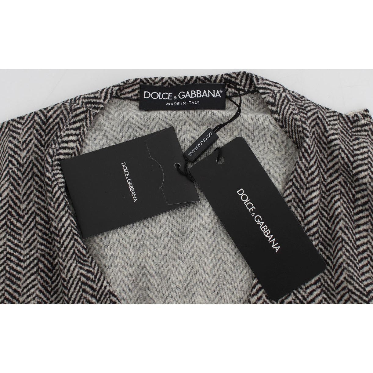 Dolce & Gabbana Elegant Black and White Wool Cardigan black-white-wool-top-cardigan-sweater