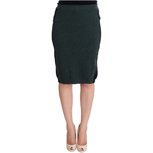 Emerald Elegance Wool-Blend Pencil Skirt