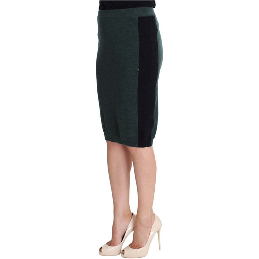 Emerald Elegance Wool-Blend Pencil Skirt