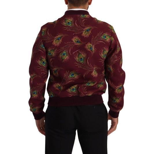 Radiant Red Peacock Print Bomber Jacket