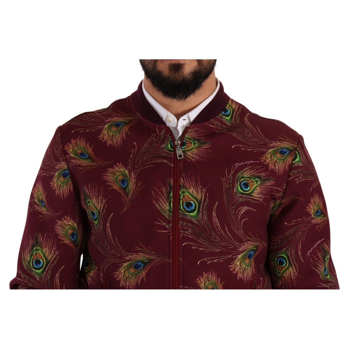 Radiant Red Peacock Print Bomber Jacket