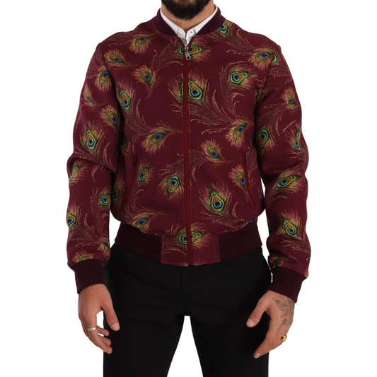 Radiant Red Peacock Print Bomber Jacket