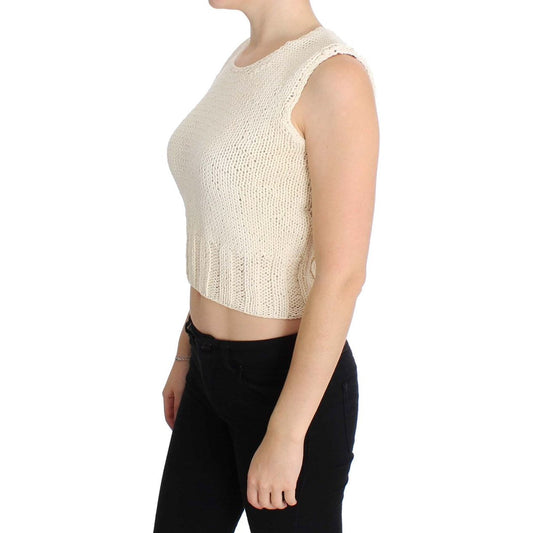 Beige Sleeveless Cotton Blend Vest Sweater