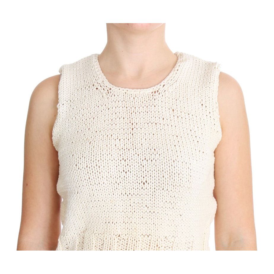 Beige Sleeveless Cotton Blend Vest Sweater