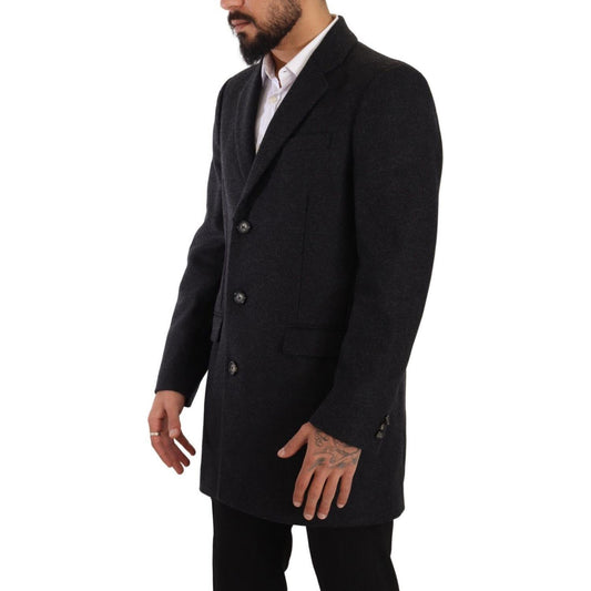 Elegant Dark Grey Woolen Overcoat