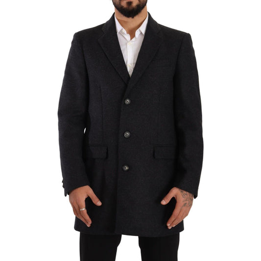 Elegant Dark Grey Woolen Overcoat