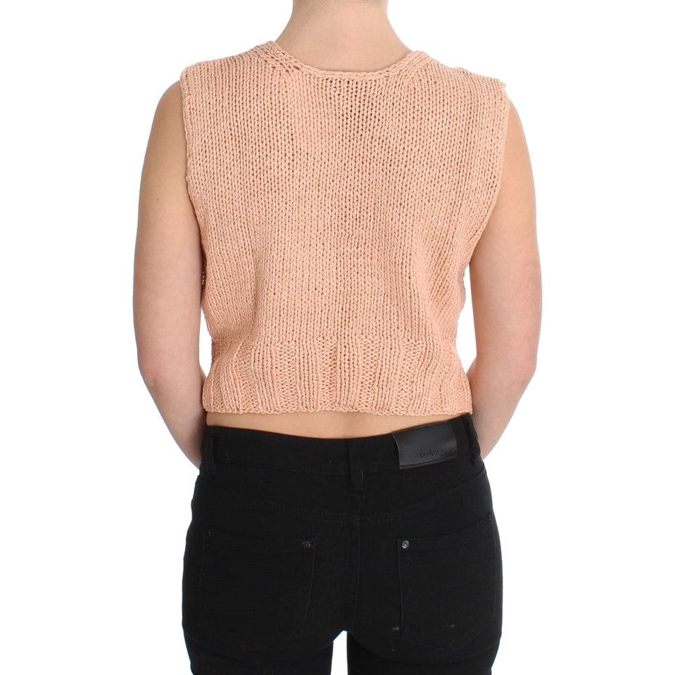 Elegant Pink Knitted Sleeveless Vest Sweater