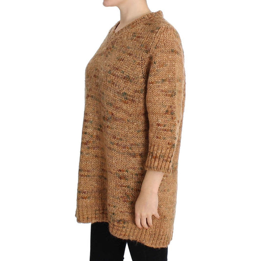 Chic Brown Oversize Knitted V-Neck Sweater