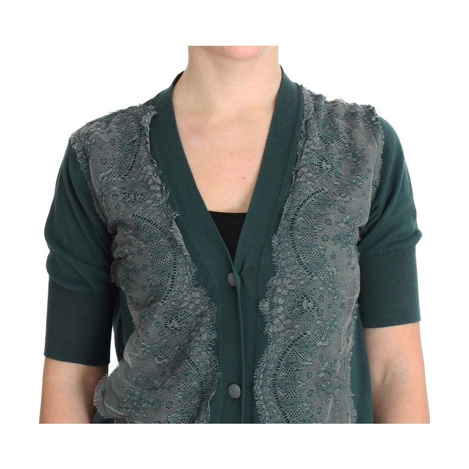PINK MEMORIES Green Lace Cotton Cardigan Sweater PINK MEMORIES