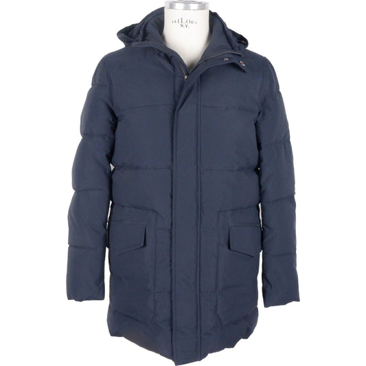 Sleek Blue Men's Hooded Jacket