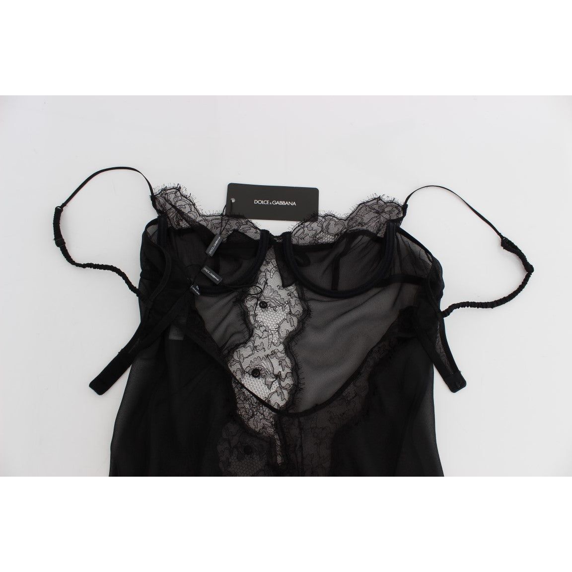 Dolce & Gabbana Elegant Black Silk Lace Lingerie Chemise black-silk-lace-babydoll-lingerie-top
