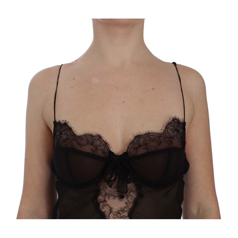 Elegant Black Silk Lace Lingerie Chemise