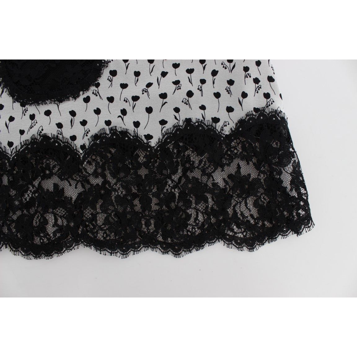 Dolce & Gabbana Elegant Floral Lace Silk Chemise black-silk-lace-babydoll-lingerie-top-1