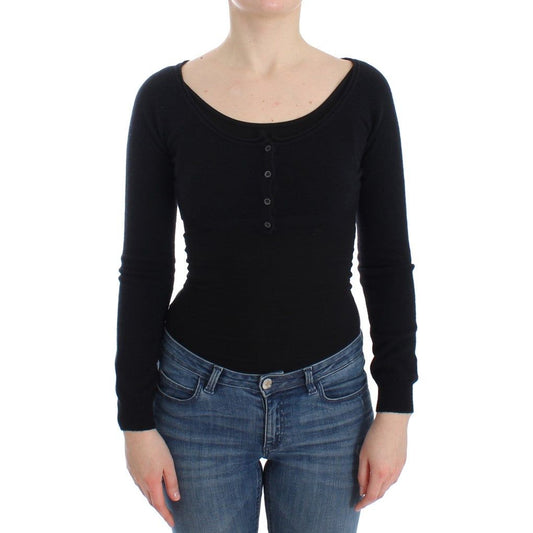 Chic Cropped Black Wool-Cashmere Sweater