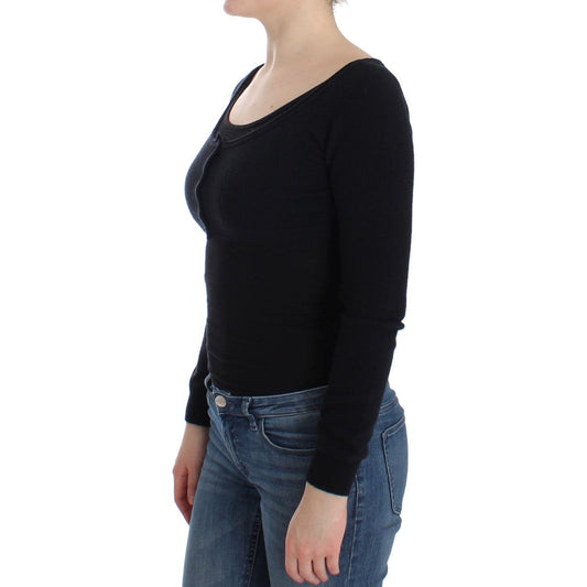 Chic Cropped Black Wool-Cashmere Sweater