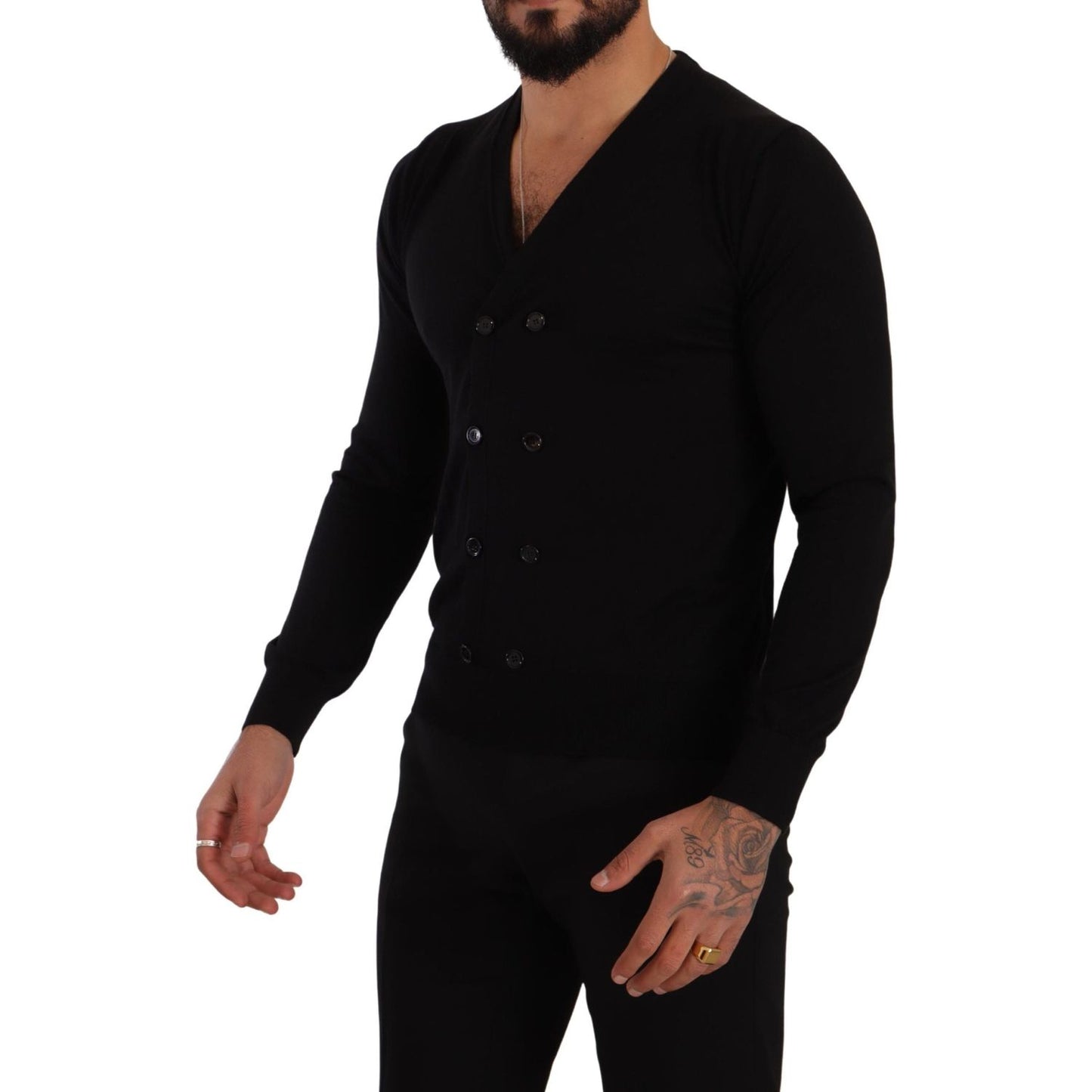 Elegant V-Neck Black Cashmere Cardigan