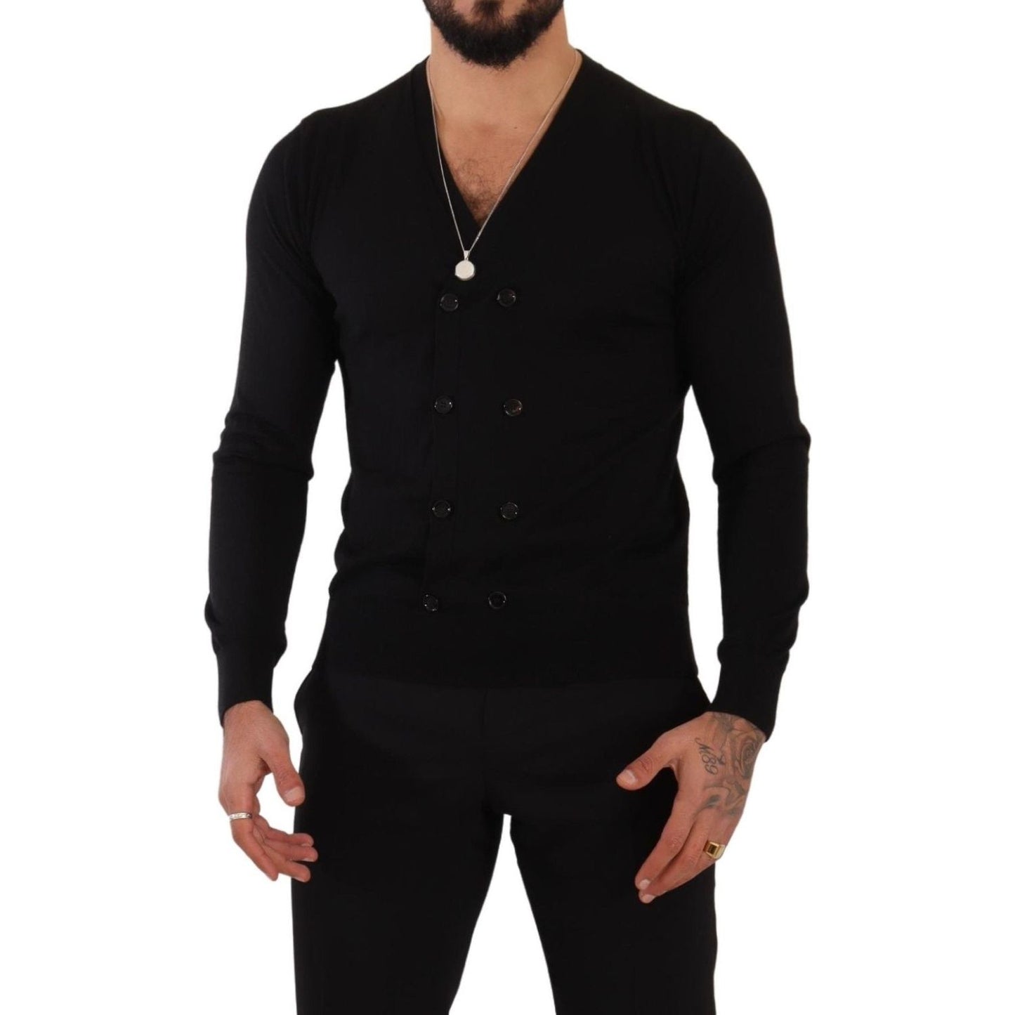 Elegant V-Neck Black Cashmere Cardigan