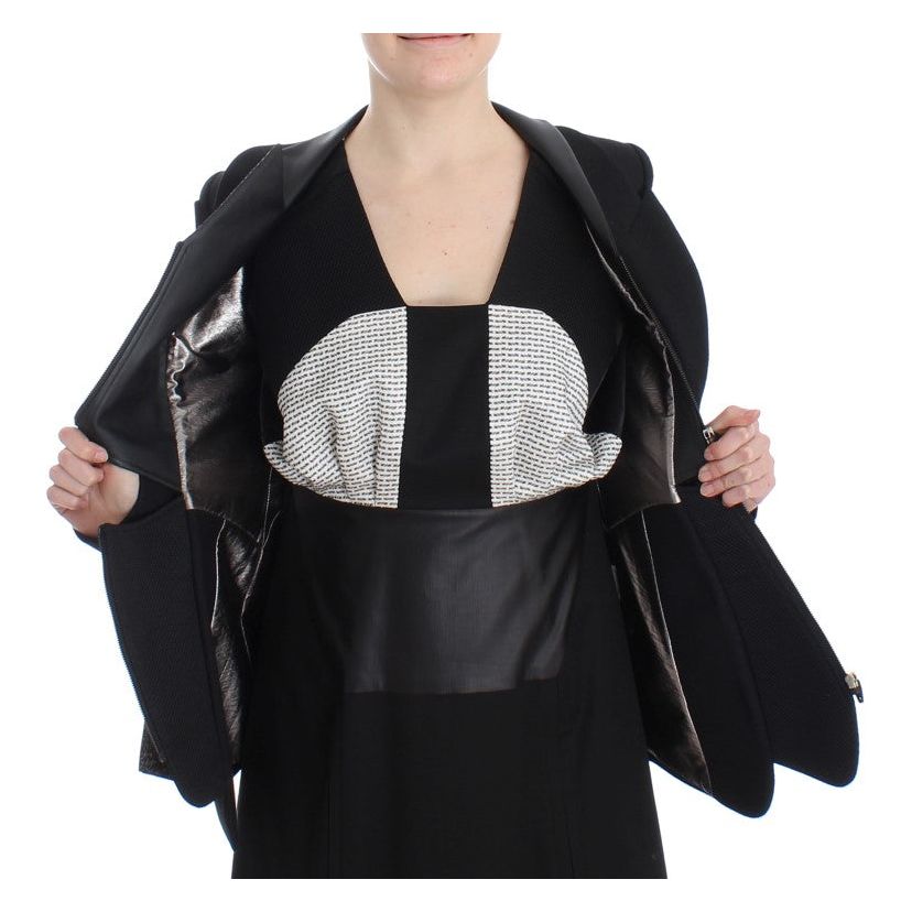 KAALE SUKTAE Elegant Monochrome Zippered Blazer Jacket Coats & Jackets black-short-blazer-coat-biker-jacket