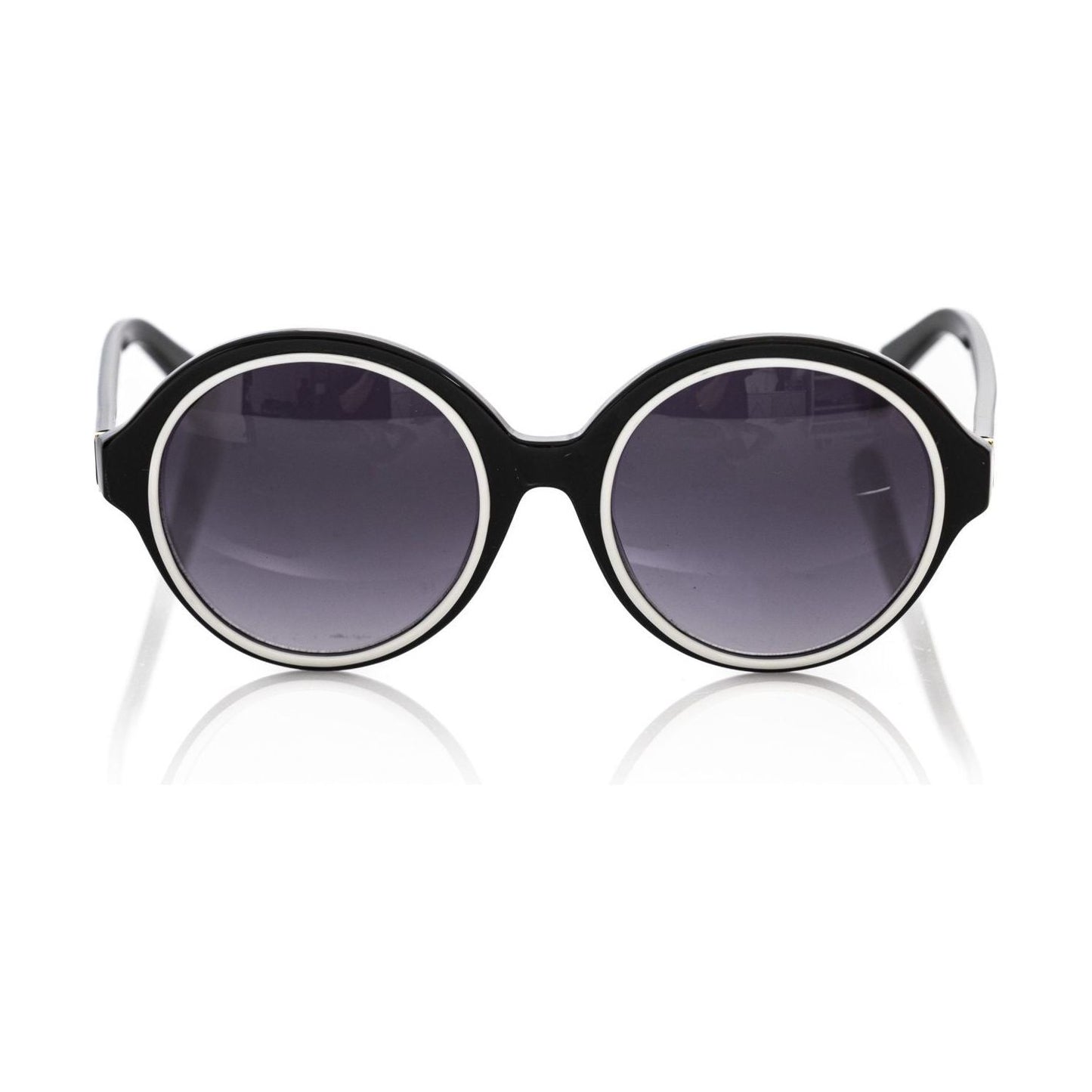 Elegant Black Round Sunglasses with White Accent