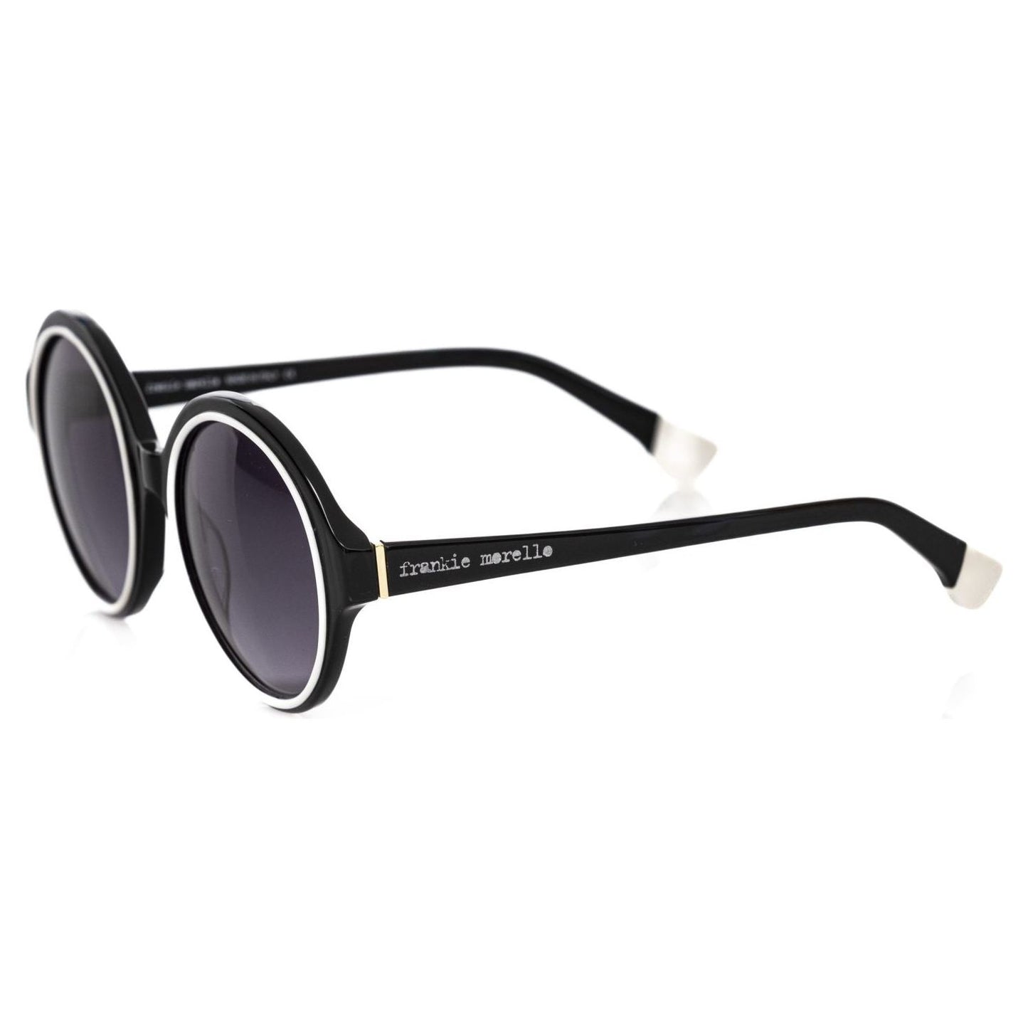 Elegant Black Round Sunglasses with White Accent